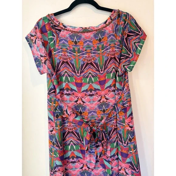 Vanessa Virginia Anthropologie Dress 12 Vibrant Print Boho Maxi Tie Back V Neck - Picture 7 of 7